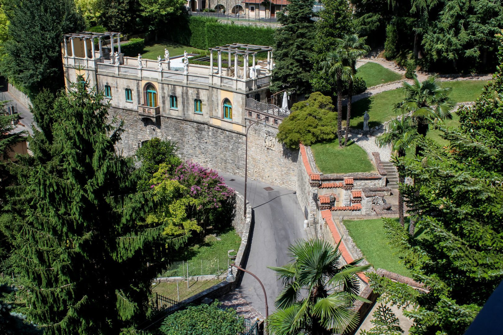 A view of the top of a hill from above.
